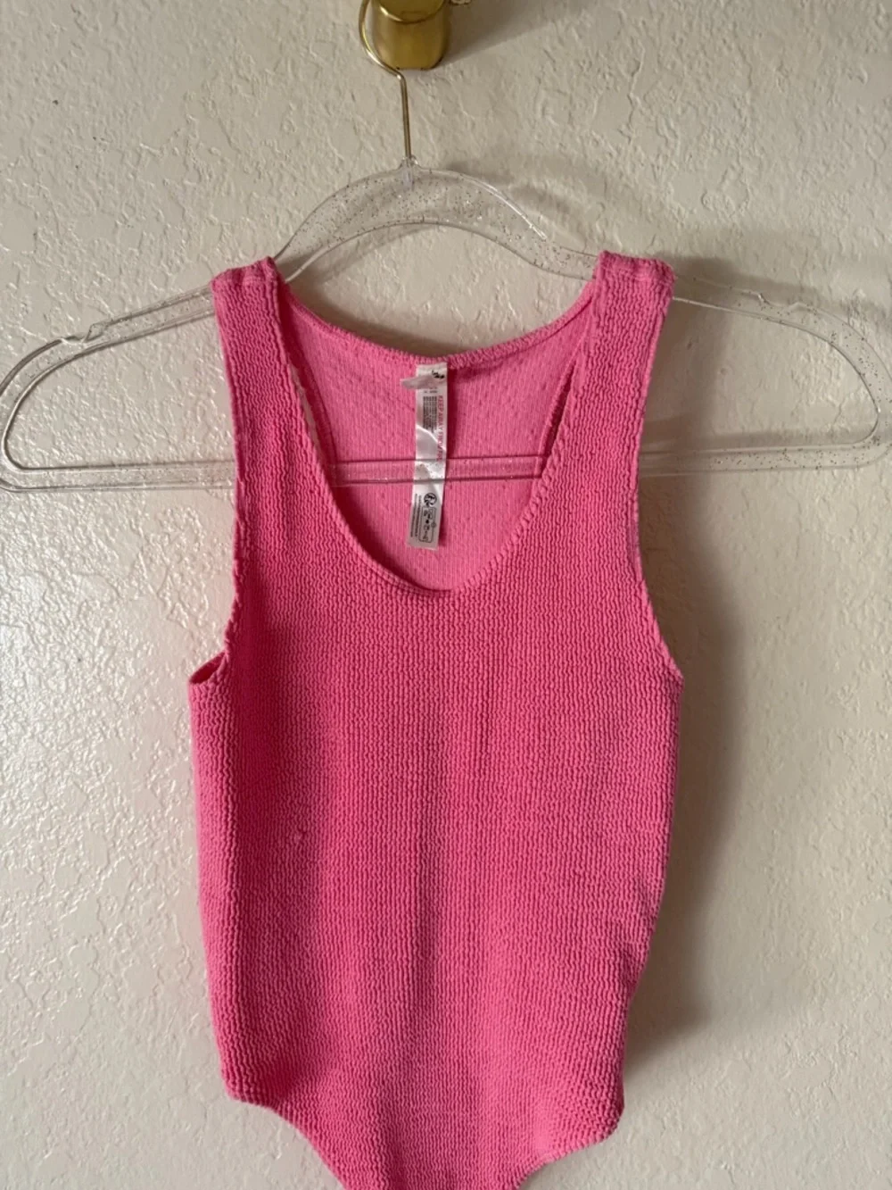 New Free People Hot Pink Textured Sleeveless Bodysuit size M